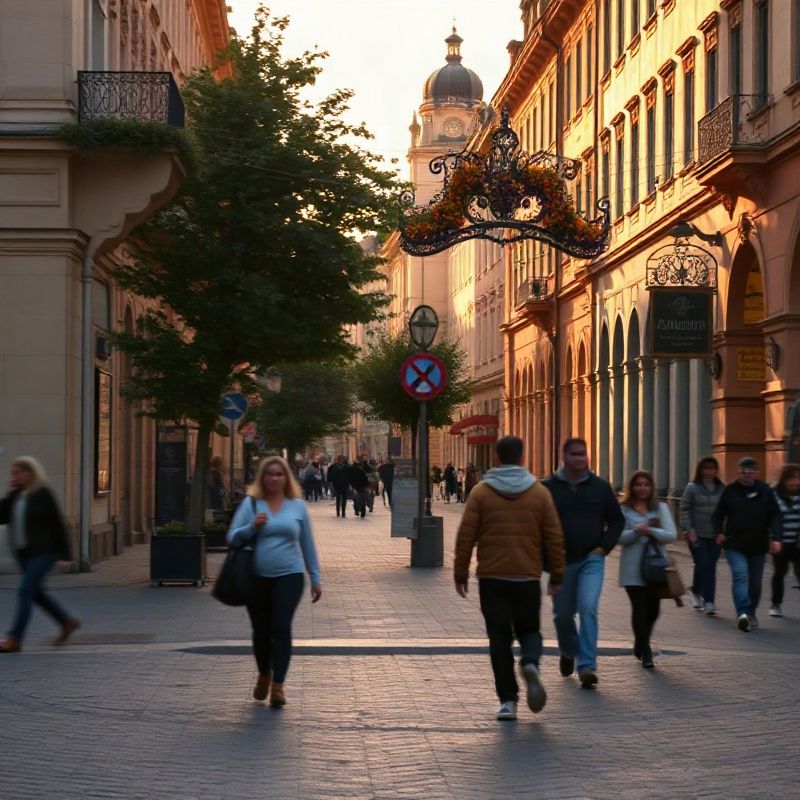 Ranní ulice Nádražní v Ostravě v teplém světle
